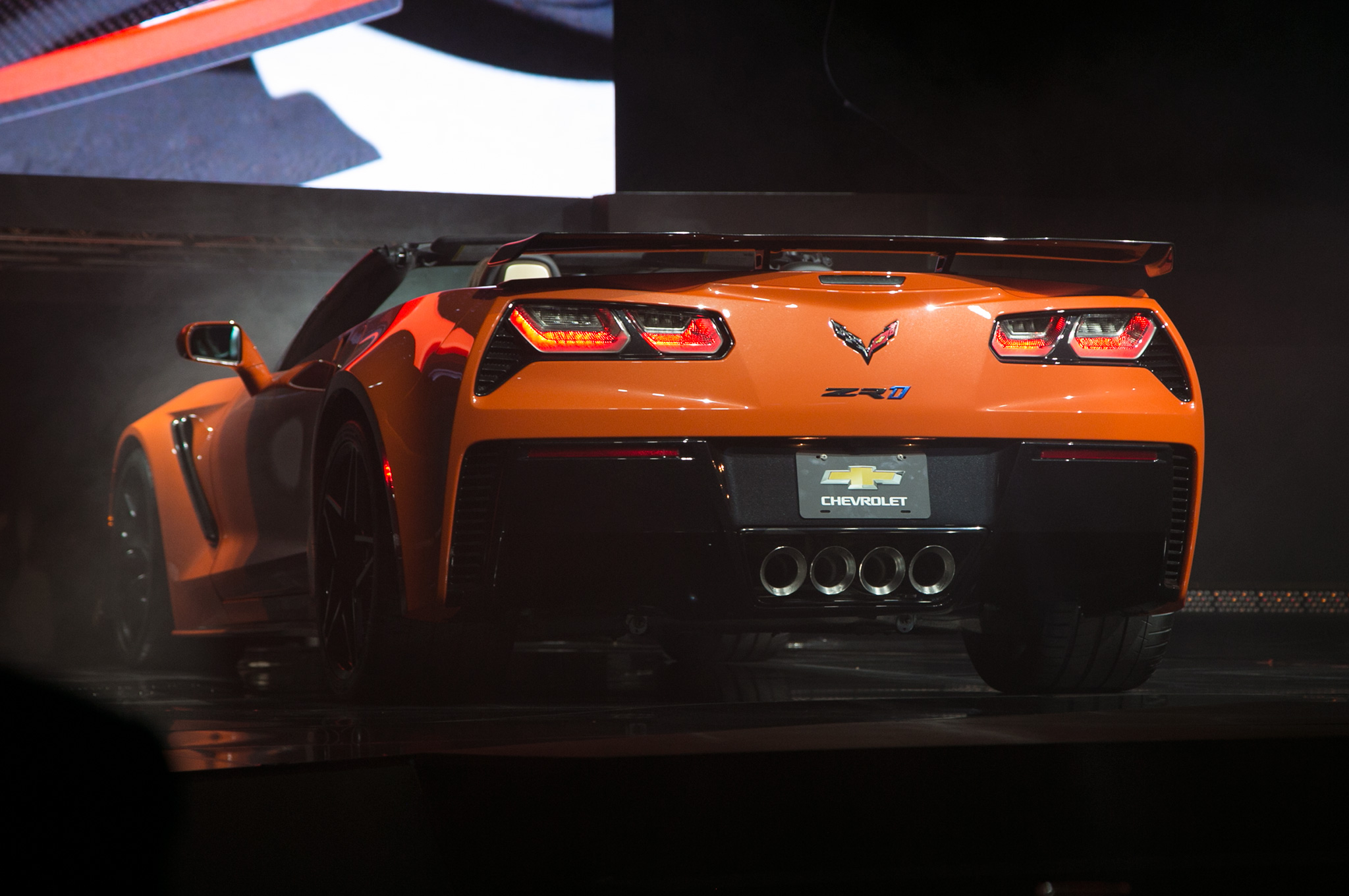 2019 Chevrolet Corvette Zr1 Convertible Rear View On Stage Motor